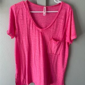 Zenana Outfitters Hot Pink V-Neck Pocket Tee